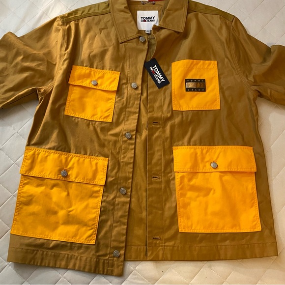 Tommy Hilfiger Tommy Jeans Men's Colorblocked Chore Jacket Size XL Tan & Yellow - Picture 5 of 12